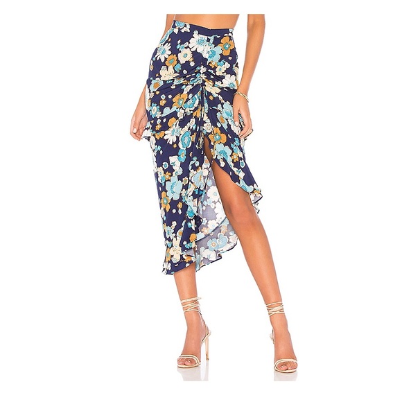 For Love Lemons Magnolia Shirred Midi Skirt Sz S